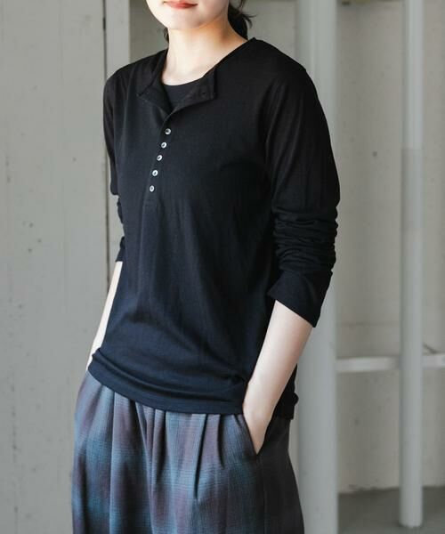 URBAN RESEARCH DOORS / アーバンリサーチ ドアーズ Tシャツ | FORK&SPOON　ウール混ヘンリーネックカットソー（ブラック）