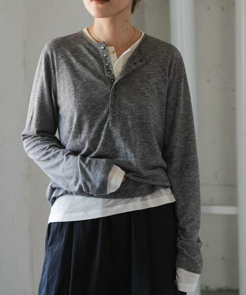 URBAN RESEARCH DOORS / アーバンリサーチ ドアーズ Tシャツ | FORK&SPOON　ウール混ヘンリーネックカットソー（グレー）