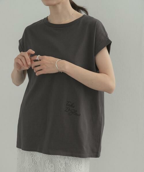 URBAN RESEARCH DOORS / アーバンリサーチ ドアーズ Tシャツ | 刺繍ロゴTシャツ（チャコールグレー）