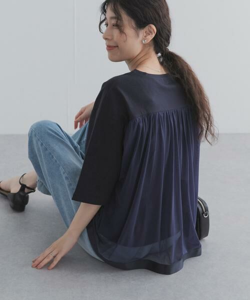 URBAN RESEARCH DOORS / アーバンリサーチ ドアーズ Tシャツ | バックシアー切替プルオーバー（ネイビー）