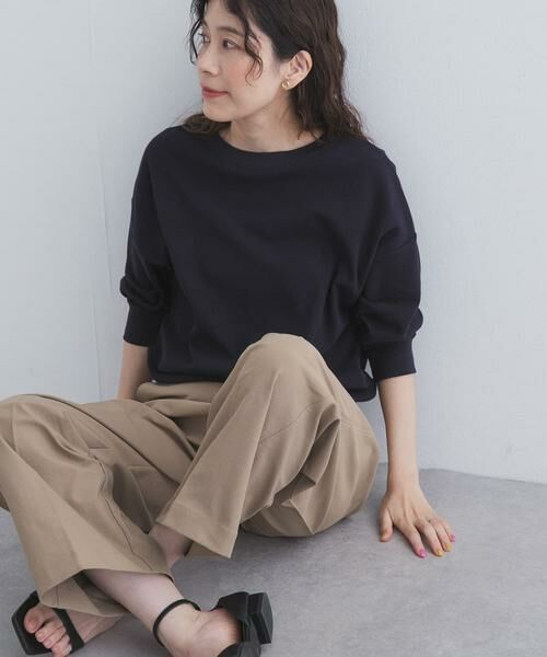 URBAN RESEARCH DOORS / アーバンリサーチ ドアーズ Tシャツ | ライトタックフライスハーフスリーブプルオーバー(ネイビー)