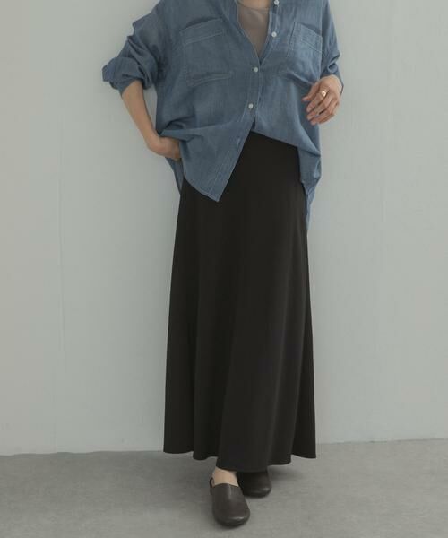 URBAN RESEARCH DOORS / アーバンリサーチ ドアーズ ロング・マキシ丈スカート | ウエスト釦バイアススカート（ブラック）