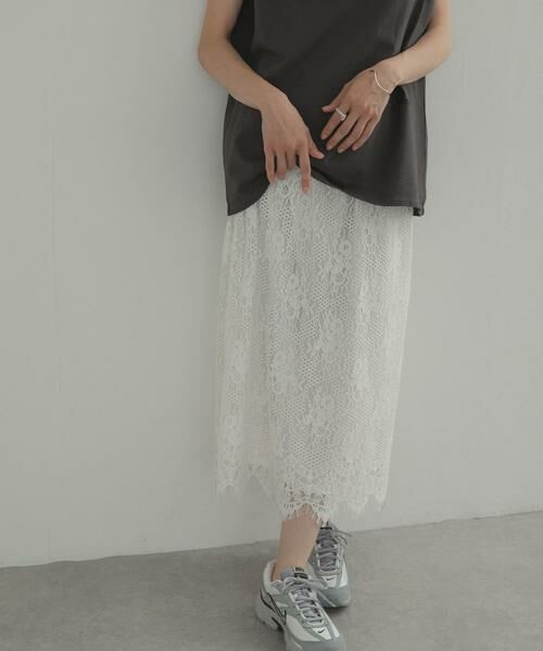 URBAN RESEARCH DOORS / アーバンリサーチ ドアーズ ロング・マキシ丈スカート | 2wayフロッキーレーススカート（オフホワイト）