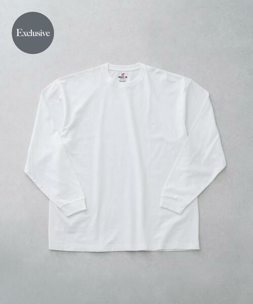 URBAN RESEARCH DOORS / アーバンリサーチ ドアーズ Tシャツ | 『別注』Hanes×DOORS BEEFY-T-SHIRTS FIT LONG-SLEEVE(ホワイト)