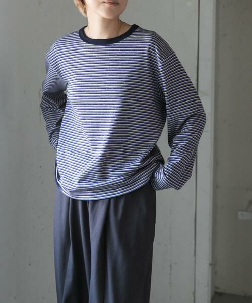 URBAN RESEARCH DOORS / アーバンリサーチ ドアーズ Tシャツ | FORK&SPOON　プレーティングボーダーロングスリーブTシャツ（パープル）