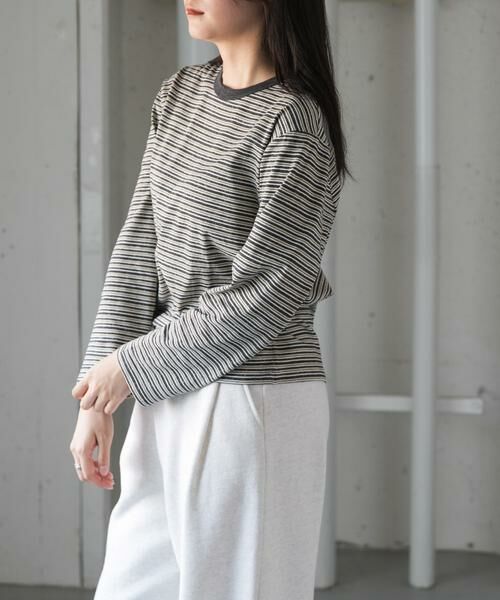 URBAN RESEARCH DOORS / アーバンリサーチ ドアーズ Tシャツ | FORK&SPOON　プレーティングボーダーロングスリーブTシャツ（チャコールグレー）
