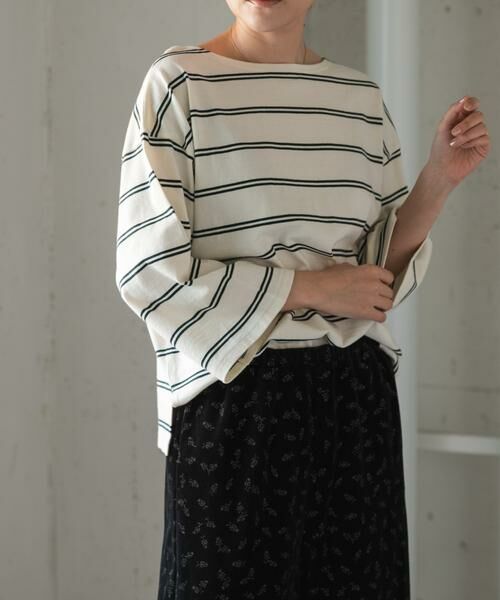URBAN RESEARCH DOORS / アーバンリサーチ ドアーズ Tシャツ | FORK&SPOON　ワイド8分袖ボーダープルオーバー（アイボリー）
