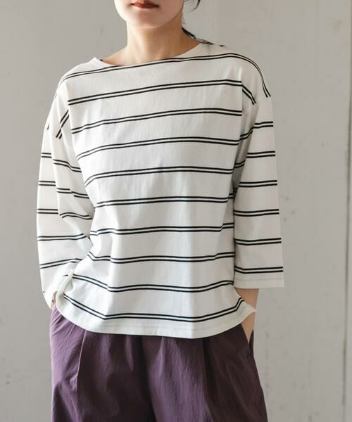 URBAN RESEARCH DOORS / アーバンリサーチ ドアーズ Tシャツ | FORK&SPOON　ワイド8分袖ボーダープルオーバー（ホワイト系その他）