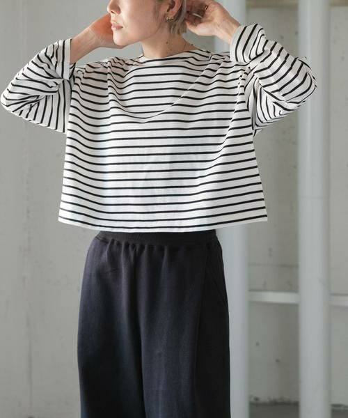 URBAN RESEARCH DOORS / アーバンリサーチ ドアーズ Tシャツ | FORK&SPOON　クロップドボートネックボーダー（オフホワイト）