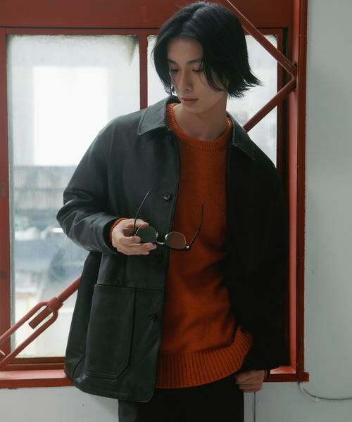 URBAN RESEARCH DOORS / アーバンリサーチ ドアーズ レザーブルゾン・ジャケット | Cow Leather Chore Jacket（ブラック）