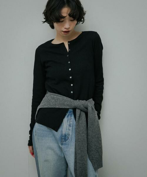 URBAN RESEARCH DOORS / アーバンリサーチ ドアーズ カーディガン・ボレロ | Vintage Rib Button Cardigan(ブラック)