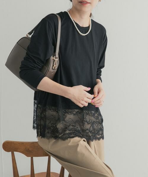 URBAN RESEARCH DOORS / アーバンリサーチ ドアーズ Tシャツ | レースドッキングカットソー（ブラック）