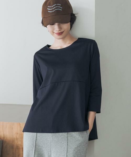 URBAN RESEARCH DOORS / アーバンリサーチ ドアーズ Tシャツ | 『UR TECH』完声シルケットペプラムプルオーバー（ネイビー）