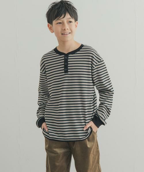 URBAN RESEARCH DOORS / アーバンリサーチ ドアーズ トップス | 『150サイズあり』ワッフルボーダーロングTシャツ(KIDS)(ブラック)