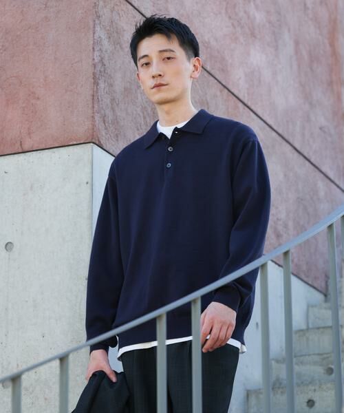 URBAN RESEARCH DOORS / アーバンリサーチ ドアーズ ニット・セーター | 『UR TECH』200日ニット ポロ（ネイビー）