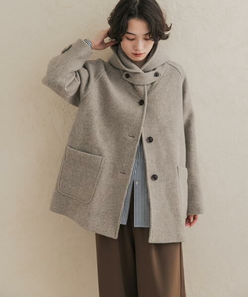 URBAN RESEARCH DOORS / アーバンリサーチ ドアーズ その他アウター | エアリーウールフードコート（ベージュ系その他）