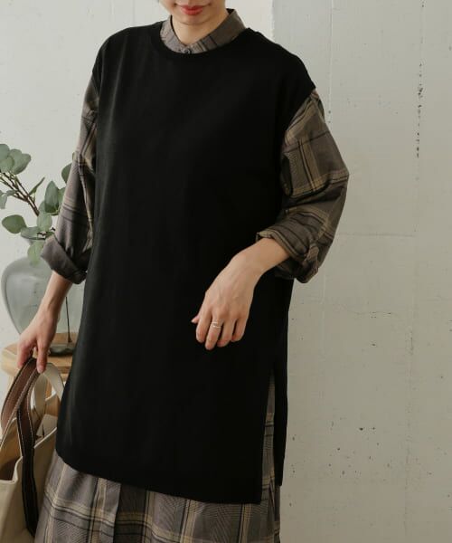 ＊＊URBAN RESEARCH DOORS / アーバンリサーチ ドアーズ ニット・セーター | ノースリーブニットチュニック（BLACK）