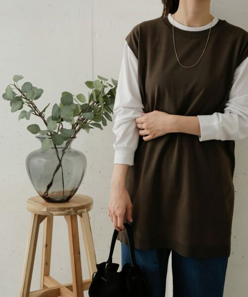 ＊＊URBAN RESEARCH DOORS / アーバンリサーチ ドアーズ ニット・セーター | ノースリーブニットチュニック（KHAKI）