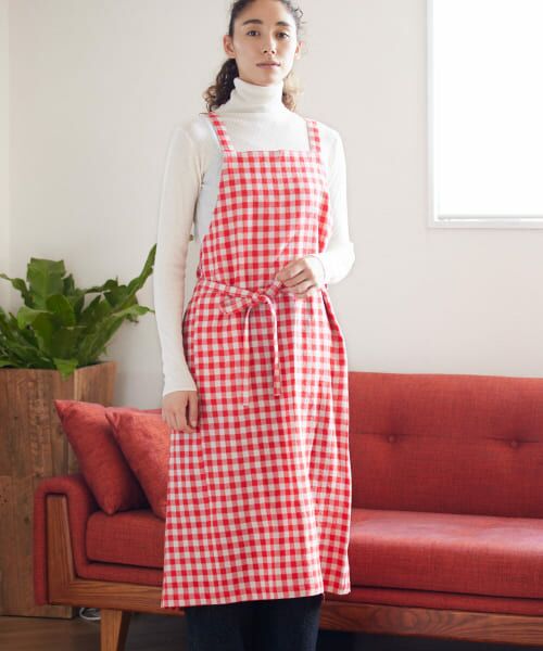 ＊＊URBAN RESEARCH DOORS / アーバンリサーチ ドアーズ ワンピース | siiwa ウールギンガムチェックエプロンスカート（Red）