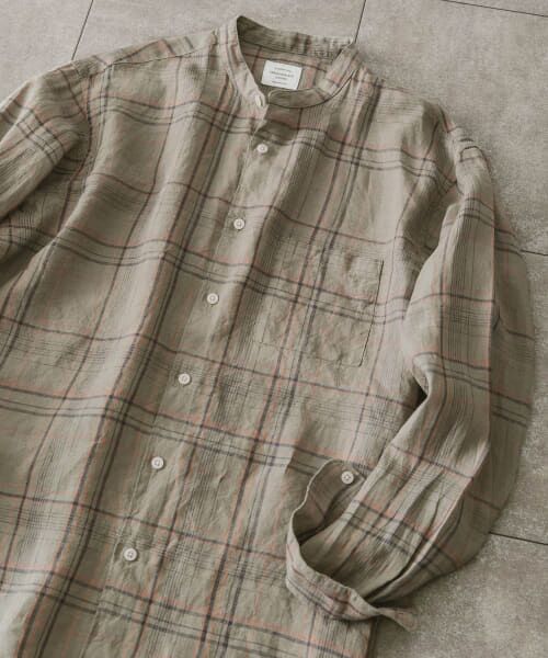 ＊＊URBAN RESEARCH DOORS / アーバンリサーチ ドアーズ シャツ・ブラウス | リネンバンドカラーシャツ（GreenCheck）