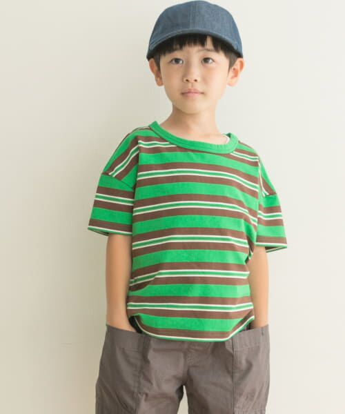 ＊＊URBAN RESEARCH DOORS / アーバンリサーチ ドアーズ トップス | レトロランダムボーダーワイドTシャツ(KIDS)（グリーン）