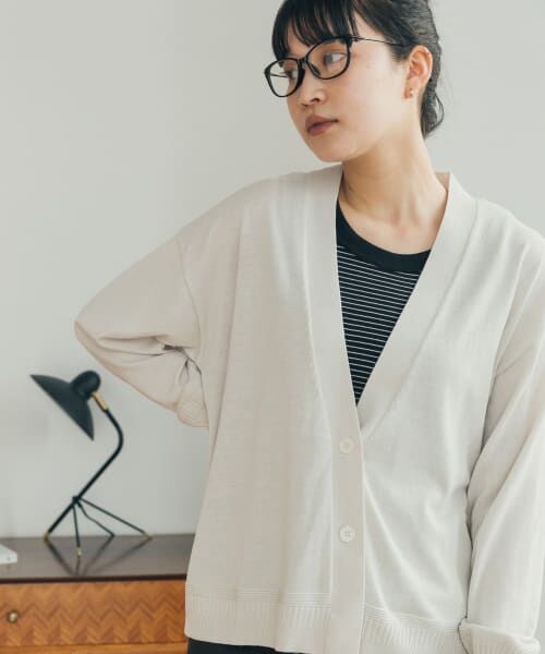 ＊＊URBAN RESEARCH DOORS / アーバンリサーチ ドアーズ カーディガン・ボレロ | FORK&SPOON　パターンヘムVネックカーディガン（IVORY）