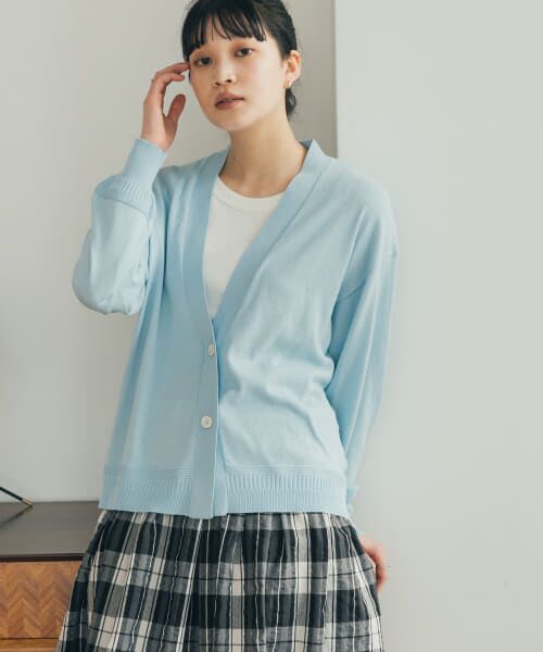 ＊＊URBAN RESEARCH DOORS / アーバンリサーチ ドアーズ カーディガン・ボレロ | FORK&SPOON　パターンヘムVネックカーディガン（LIGHTBLUE）