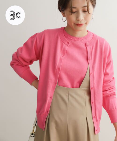 ＊＊URBAN RESEARCH DOORS / アーバンリサーチ ドアーズ カーディガン・ボレロ | オーガニックコットンクルーネックカーディガン（PINK）