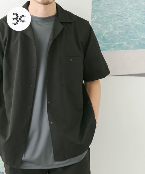 ＊＊URBAN RESEARCH DOORS / アーバンリサーチ ドアーズ シャツ・ブラウス | 『セットアップ対応』add fabrics オープンカラーショートスリーブシャツ（BLACK）
