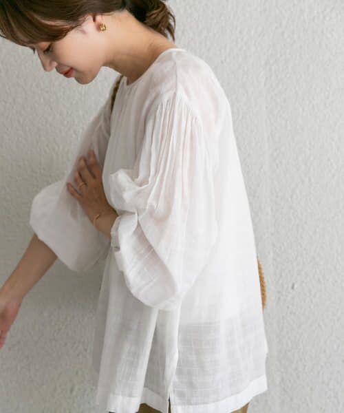 ＊＊URBAN RESEARCH DOORS / アーバンリサーチ ドアーズ シャツ・ブラウス | シャドウチェックボイルブラウス（OFFWHITE）