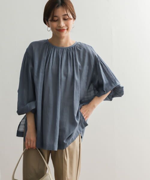 ＊＊URBAN RESEARCH DOORS / アーバンリサーチ ドアーズ シャツ・ブラウス | シャドウチェックボイルブラウス（BLUE）