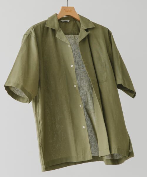 ＊＊URBAN RESEARCH DOORS / アーバンリサーチ ドアーズ シャツ・ブラウス | 『UR TECH 高機能リネン』高機能リネンオープンカラーシャツ（OLIVE OIL）