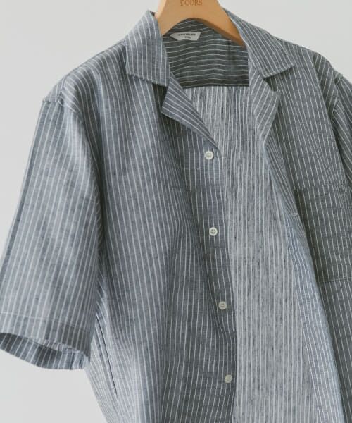 ＊＊URBAN RESEARCH DOORS / アーバンリサーチ ドアーズ シャツ・ブラウス | 『UR TECH 高機能リネン』高機能リネンオープンカラーシャツ（NVY×WHT）
