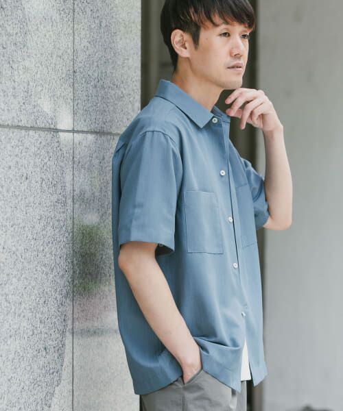 Theory 半袖シャツ 水色 ポケット付き Good Cotton Patch Pocket Shirt | Theory