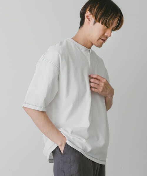 ＊＊URBAN RESEARCH DOORS / アーバンリサーチ ドアーズ Tシャツ | 配色stヘンリーネックショートスリーブTシャツ（WHITE）