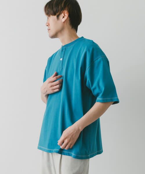 ＊＊URBAN RESEARCH DOORS / アーバンリサーチ ドアーズ Tシャツ | 配色stヘンリーネックショートスリーブTシャツ（BLUE）