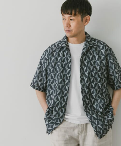 セール】 『イージーケア』ジオメトリック オープンカラーシャツ