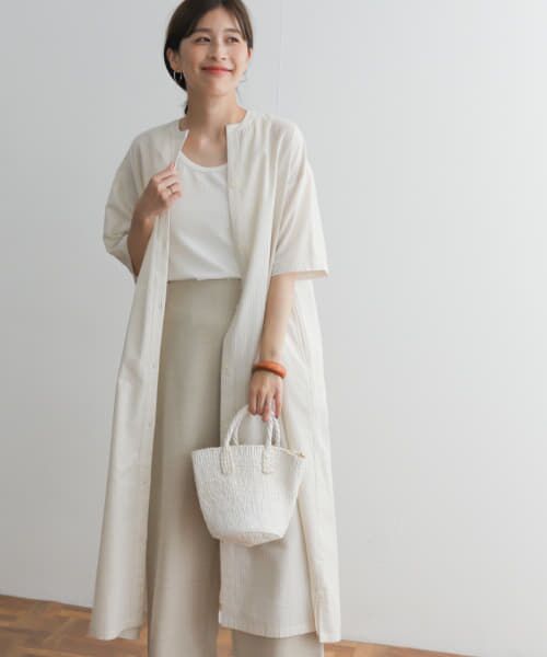 ＊＊URBAN RESEARCH DOORS / アーバンリサーチ ドアーズ ワンピース | ストライプ5分袖シャツワンピース（BEIGE）