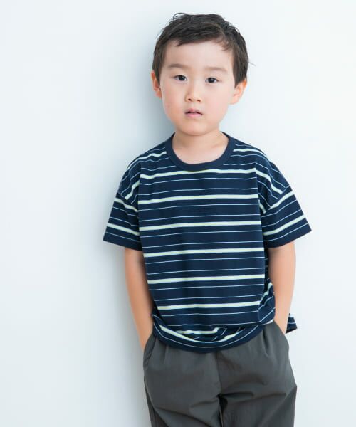 ＊＊URBAN RESEARCH DOORS / アーバンリサーチ ドアーズ トップス | ランダムボーダールーズTシャツ(KIDS)（NAVY）