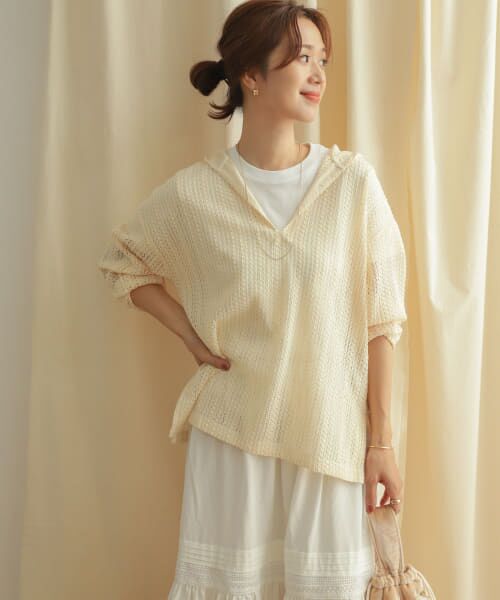 ＊＊URBAN RESEARCH DOORS / アーバンリサーチ ドアーズ Tシャツ | レースフーディープルオーバー（NATURAL）