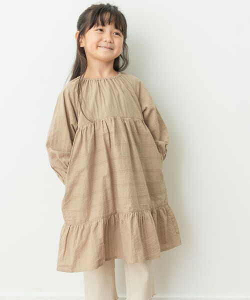 ＊＊URBAN RESEARCH DOORS / アーバンリサーチ ドアーズ ワンピース | ドビーストライプスモックワンピース(KIDS)（BEIGE）