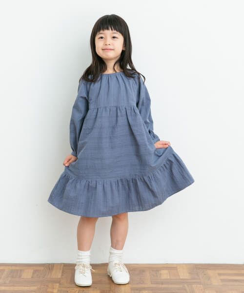 ＊＊URBAN RESEARCH DOORS / アーバンリサーチ ドアーズ ワンピース | ドビーストライプスモックワンピース(KIDS)（BLUE）