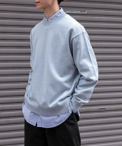 ＊＊URBAN RESEARCH DOORS / アーバンリサーチ ドアーズ ニット・セーター | FORK&SPOON　ウーステッドヤーンクルーネックニット（LIGHTBLUE）