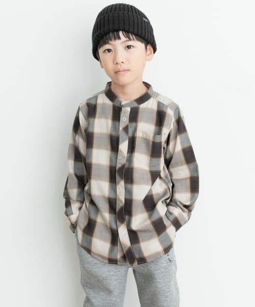 ＊＊URBAN RESEARCH DOORS / アーバンリサーチ ドアーズ トップス | 『親子リンク』バンドカラーチェックシャツ(KIDS)（BLACK）