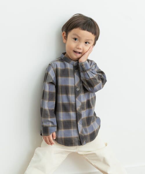 ＊＊URBAN RESEARCH DOORS / アーバンリサーチ ドアーズ トップス | 『親子リンク』バンドカラーチェックシャツ(KIDS)（BLUE）