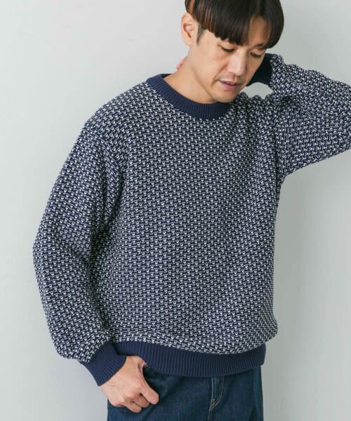 ＊＊URBAN RESEARCH DOORS / アーバンリサーチ ドアーズ ニット・セーター | 変形カノコニットプルオーバー（NAVY）