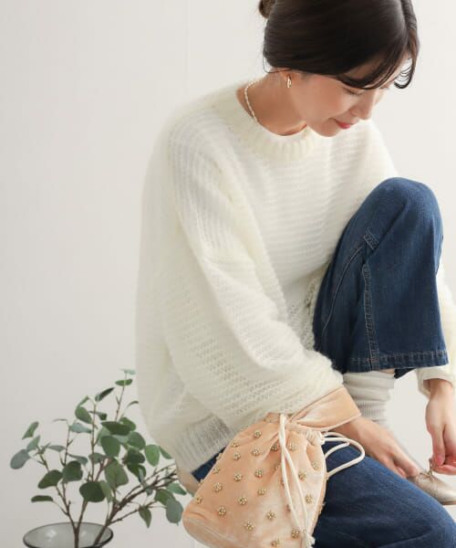 ＊＊URBAN RESEARCH DOORS / アーバンリサーチ ドアーズ ニット・セーター | モヘヤミックスローゲージニット（IVORY）