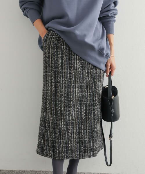 ＊＊URBAN RESEARCH DOORS / アーバンリサーチ ドアーズ スカート | ウールミックスツイードセミタイトスカート（CL×BLUE）