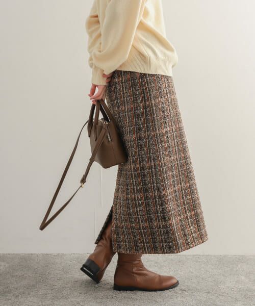 ＊＊URBAN RESEARCH DOORS / アーバンリサーチ ドアーズ スカート | ウールミックスツイードセミタイトスカート（BR×ORG）