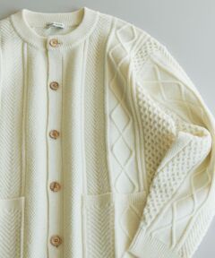 アラン編みクルーネックニットカーディガン